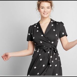 ModCloth Black Cat wrap midi dress